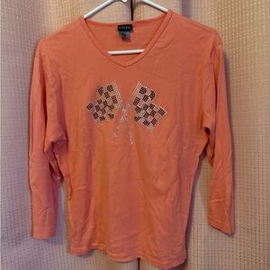 Orange Long Sleeve Top with Rhinestone Flags
